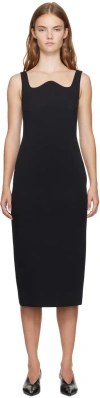 Recto Black Signature Curved Neck Midi Dress In Black
