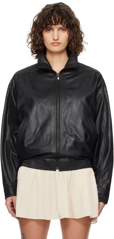 Recto Black Vintage Crack Effect Leather Jacket