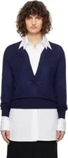 Recto Blue Deep Henley Neck Sheer Knit Sweater In Purple Blue