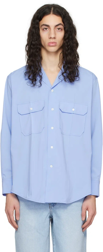 Recto Blue Cuban Collar Shirt In Bl Blue