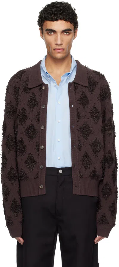 Recto Brown Fringe Jacquard Knit Cardigan In Vb