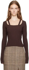 Recto Brown Scoop Neck Fitted Sweater In Brown