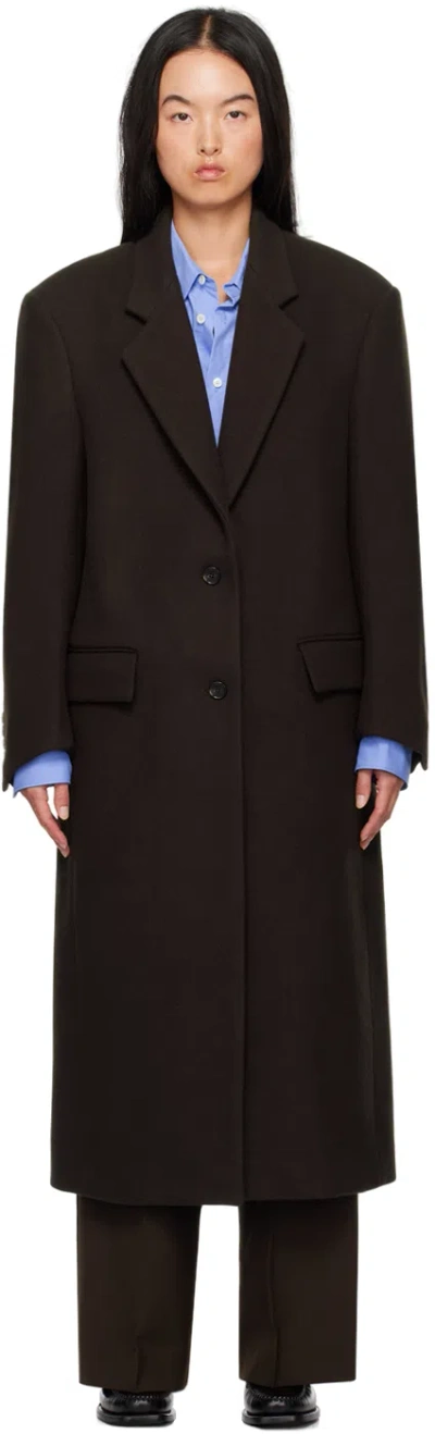 Recto Brown Single Breasted Tailored Coat In Dark Brown
