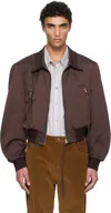 Recto Brown Zipper Details Structured Tim Bomber Jacket In Rb
