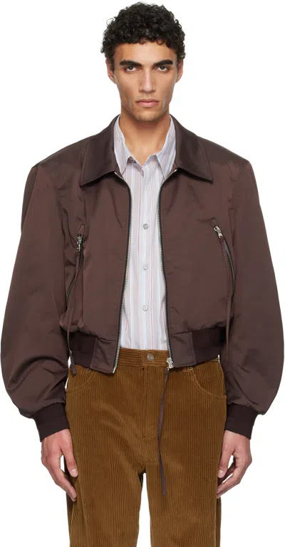 Recto Brown Zipper Details Structured Tim Bomber Jacket In Rb