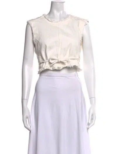 Pre-owned Recto Crew Neck Short Sleeve Crop Top In White