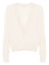Recto Deep Henley-neck Sheer Knit Top In Neutrals