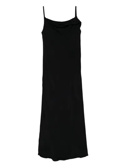 Recto Black Drapery Neckline Slip Midi Dress
