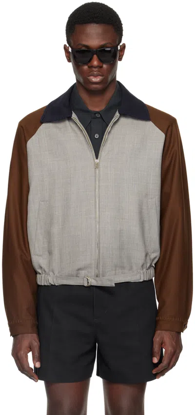 Recto Grey & Brown Zip Jacket In Mg Melange Grey