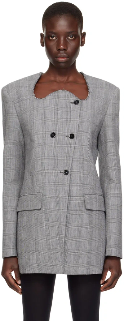 Recto Gray Glen Check Blazer In Black