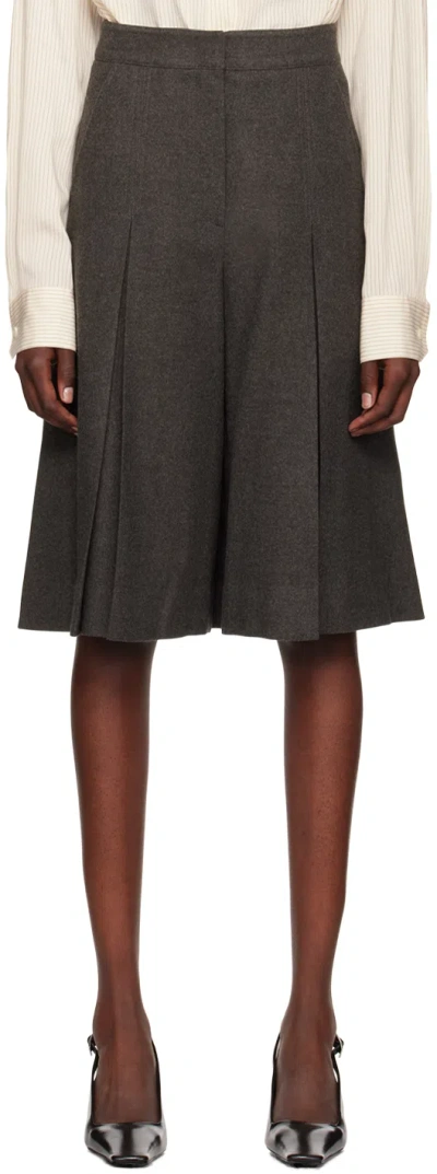 Recto Gray Inverted Box Pleat Shorts In Dark Grey
