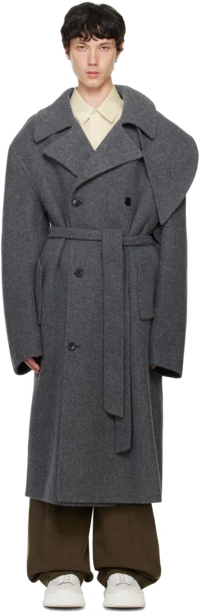 Recto Gray Kuse Oversized Coat In Melange Grey