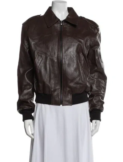 Pre-owned Recto Lamb Leather Bomber Jacket In Brown