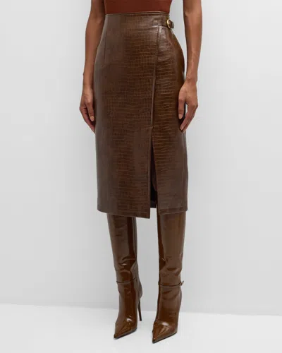 [RECTO] / ☆ 24FW LEONA CROCODILE EFFECT SLIT SKIRT / BROWN Recto Leona Crocodile-effect Midi Skirt In Brown | ModeSens
