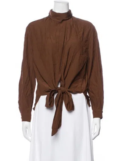 Pre-owned Recto Mock Neck Long Sleeve Top In Brown