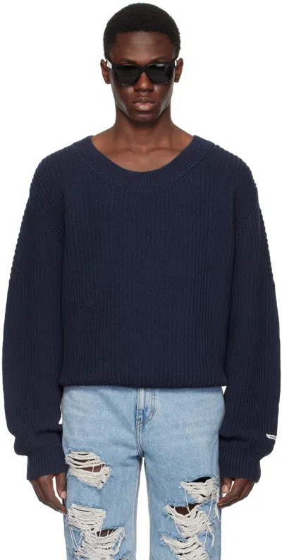 Recto Navy Jacquard Patch Sweater