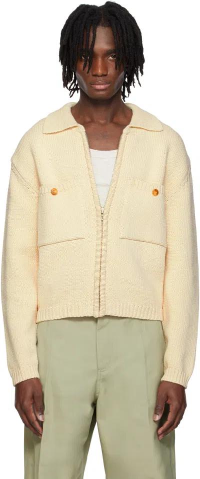 Recto Off-white Pockets Detail Knit Zip-up Cardigan In Cr