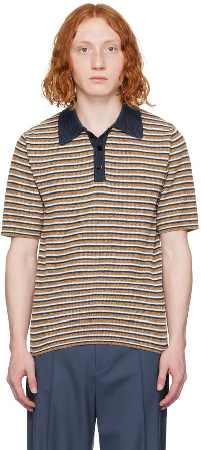 Recto Orange & Navy 70's French Polo In Dark Orange
