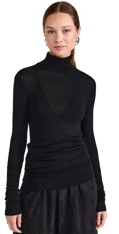 Recto Overlay Jacquard Logo Turtleneck Top Black