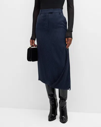 Recto Pinstripe Asymmetric Midi Skirt In Dark Navy