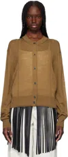 Recto Tan Crewneck Sheer Knit Cardigan In Ochre