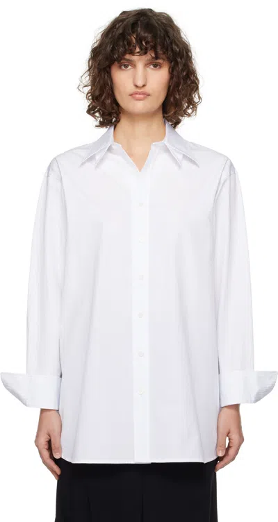 Recto White Double Collar Stripe Shirt In Light Blue