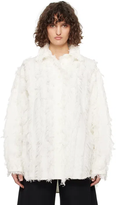 Recto White Fringe Effect Oversized Shirt In Off White