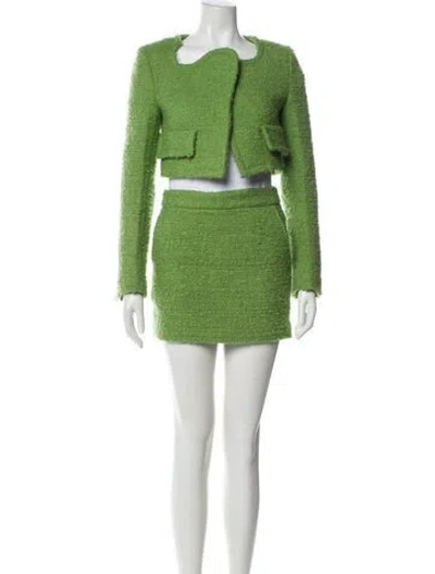 Pre-owned Recto Wool Colorblock Pattern Skirt Suit In Green