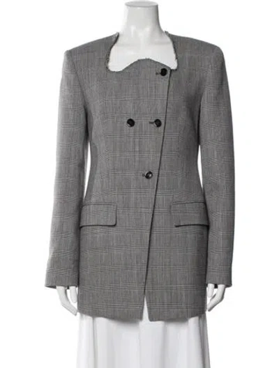 Pre-owned Recto Wool Plaid Print Blazer In Gray