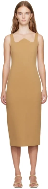 Recto Yellow Signature Curved Neck Midi Dress In Oche