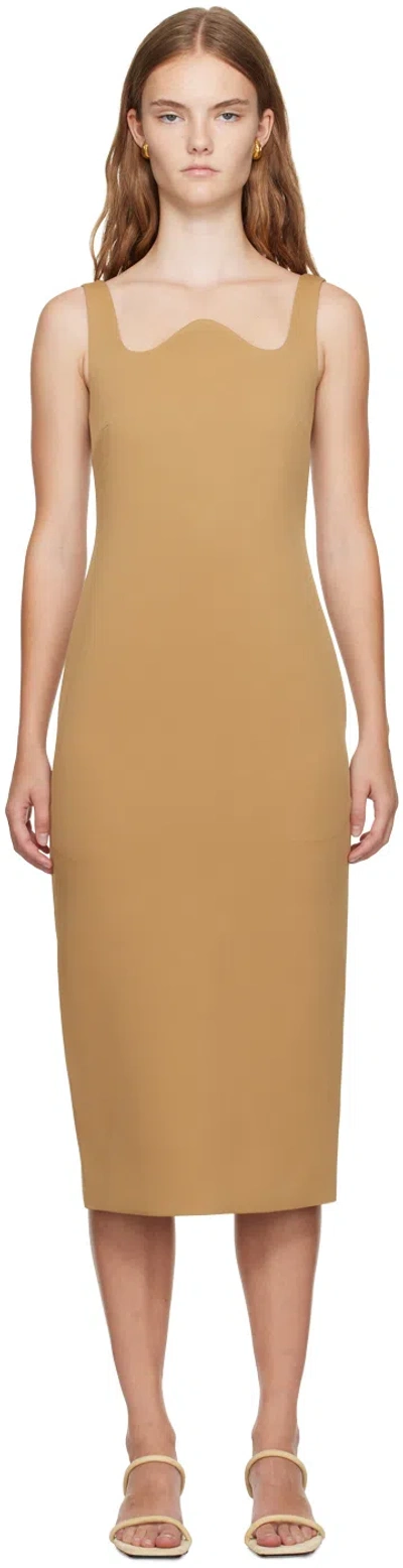 Recto Yellow Signature Curved Neck Midi Dress In Oche