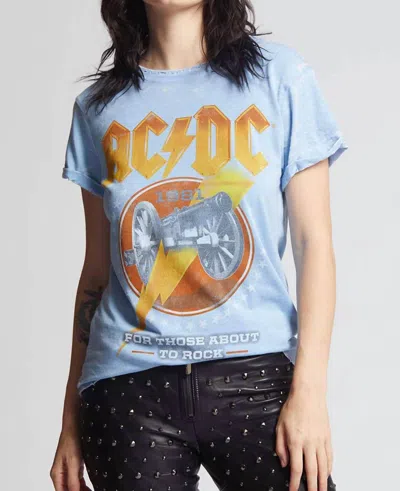 Recycled Karma Ac/dc About To Rock Tee In Washed Denim In Blue