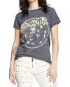 Recycled Karma Aerosmith Back In The Saddle Fitted Tee In Washed Black In Black