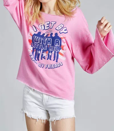Recycled Karma I Get By With A Little Help Bell Sleeve Shirt In Pink