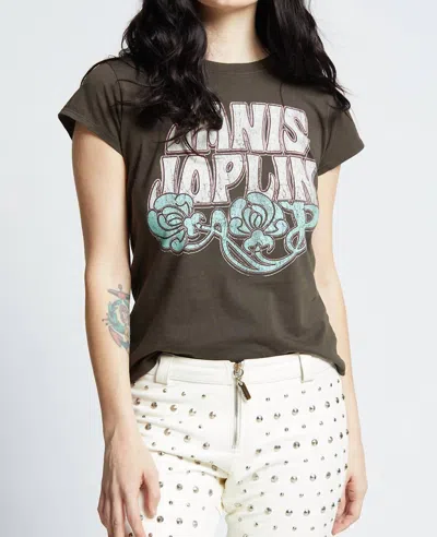 Recycled Karma Janis Joplin Baby Tee In Vintage Black In Green