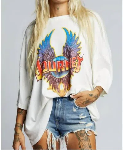 Recycled Karma Journey Oversized Band Tee In Pearl In White