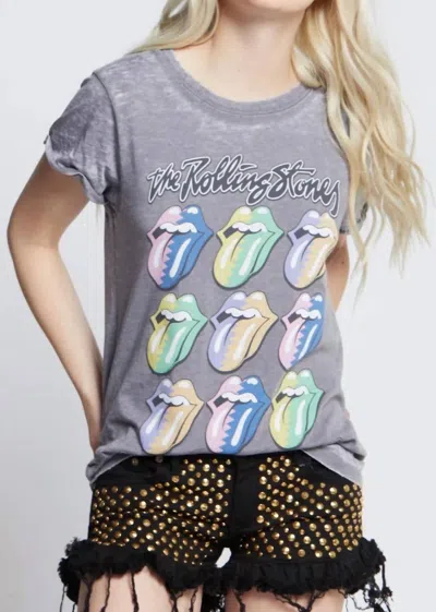 Recycled Karma Rolling Stones Burnout Tee In Grey In Yellow