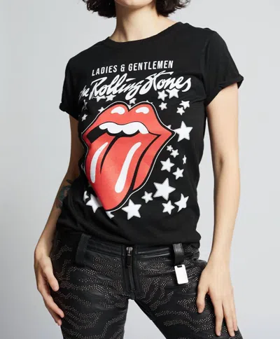 RECYCLED KARMA ROLLING STONES STARS TEE IN BLACK