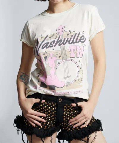 Recycled Karma Welcome To Music City Tee In Pearl In Beige