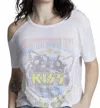 Recycled Karma Women's Kiss The Hottest Show On Earth Cold Shoulder Tee In White In Multi