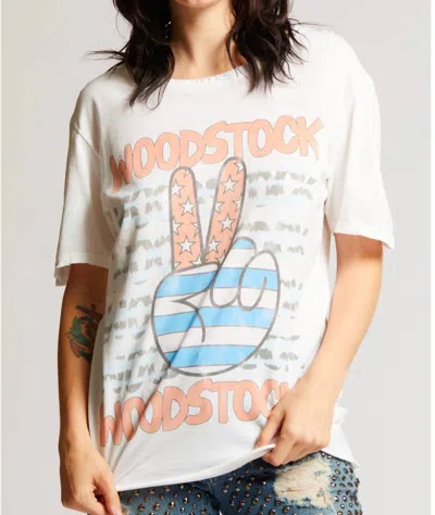 Recycled Karma Woodstock Stars & Stripes Peace Tee In White Multi In Blue
