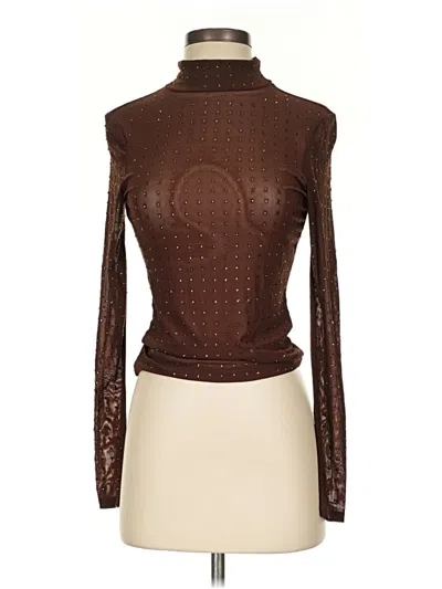 Pre-owned Red By Bke Long Sleeve Top Brown Turtleneck Tops