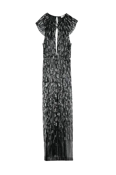 Red Carpet E. Franchi Maxi Dress With All-over Sequins In Gray