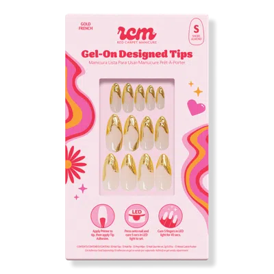 Red Carpet Manicure Gel-on Led Cured Designed Nail Art Tips - Gold French Manicure In Pink