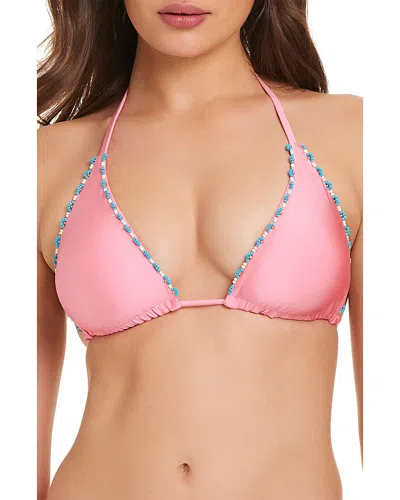 Red Carter Beaded Triangle Top In Pink