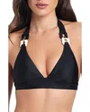 Red Carter Chain Detail Halter Bikini Top In Black