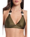 Red Carter Chain Detail Halter Bikini Top In Green