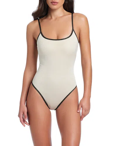 Red Carter Classic Metallic Tank One Piece Swimsuit In Neutral