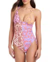 Red Carter Color Blocked One Piece Swimsuit In Multi