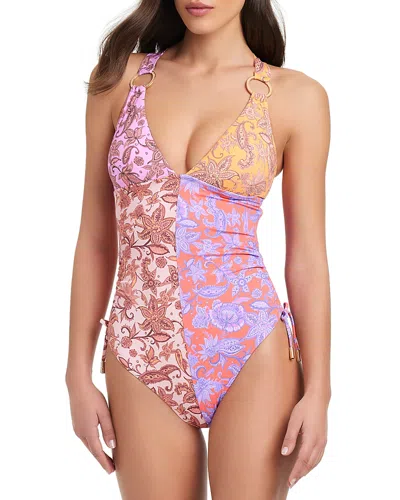 Red Carter Color Blocked One Piece Swimsuit In Multi